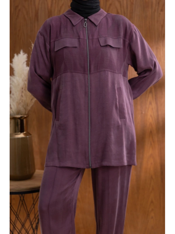 CEP KAPAKLI ÖNÜ FERMUARLI PANTOLONLU TAKIM - MÜRDÜM