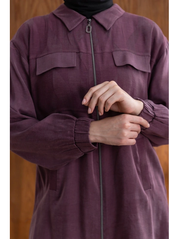 CEP KAPAKLI ÖNÜ FERMUARLI PANTOLONLU TAKIM - MÜRDÜM