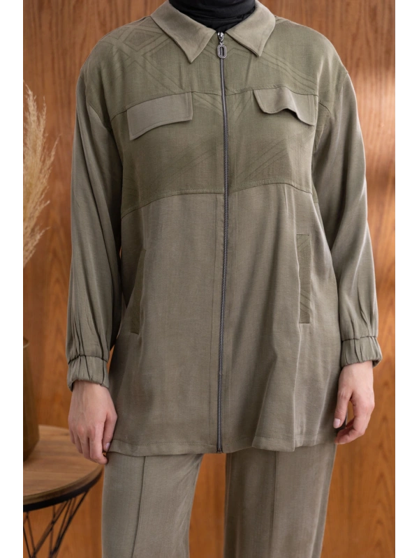 CEP KAPAKLI ÖNÜ FERMUARLI PANTOLONLU TAKIM - HAKİ