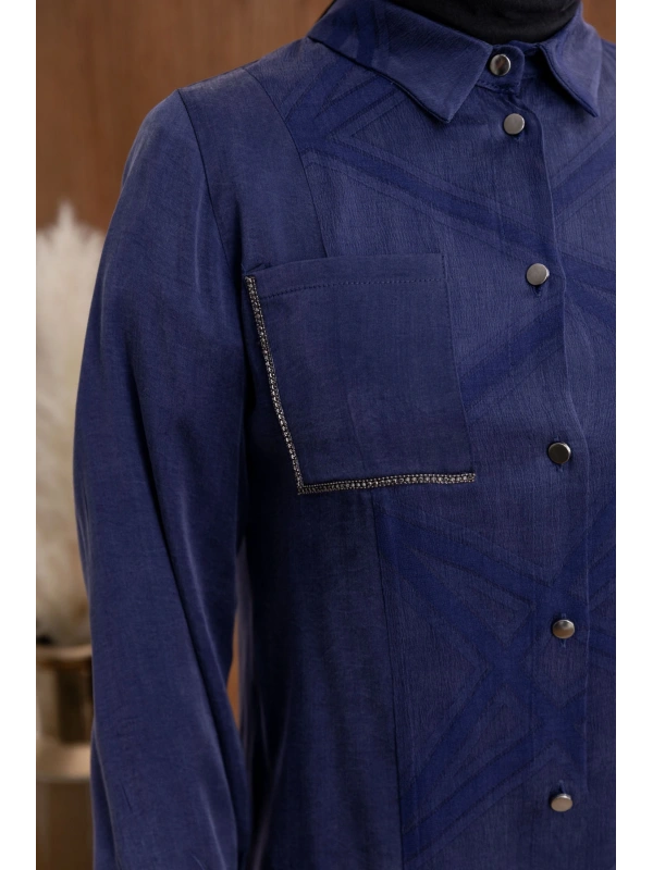 CEBİ TAŞ DETAYLI ÖNÜ DÜĞMELİ PANTOLONLU TAKIM - LACİVERT