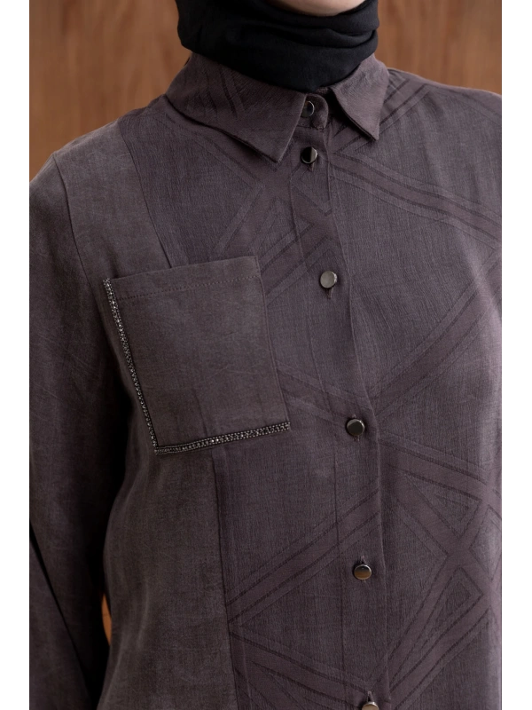 CEBİ TAŞ DETAYLI ÖNÜ DÜĞMELİ PANTOLONLU TAKIM - KAHVE