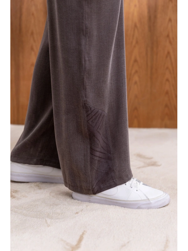 CEBİ TAŞ DETAYLI ÖNÜ DÜĞMELİ PANTOLONLU TAKIM - KAHVE