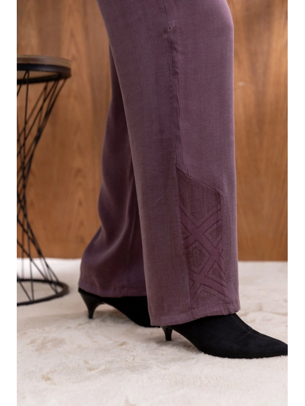 CEBİ TAŞ DETAYLI ÖNÜ DÜĞMELİ PANTOLONLU TAKIM - MÜRDÜM