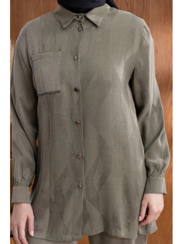 CEBİ TAŞ DETAYLI ÖNÜ DÜĞMELİ PANTOLONLU TAKIM - HAKİ