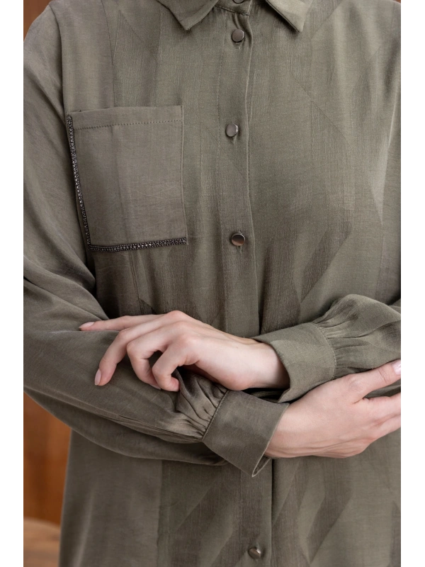 CEBİ TAŞ DETAYLI ÖNÜ DÜĞMELİ PANTOLONLU TAKIM - HAKİ