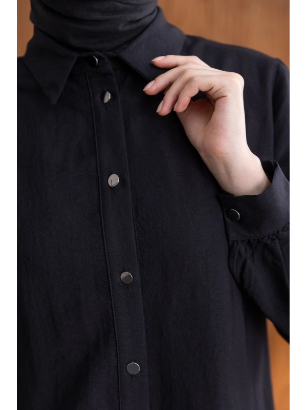 FIRFIR DETAYLI GÖMLEK YAKA ETEKLİ TAKIM - SİYAH