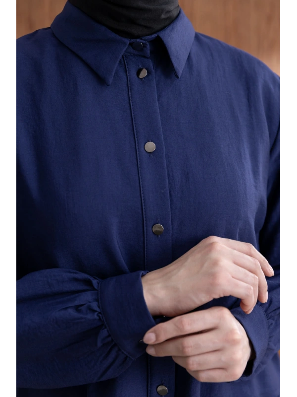 FIRFIR DETAYLI GÖMLEK YAKA ETEKLİ TAKIM - LACİVERT