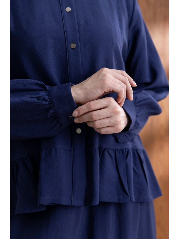 FIRFIR DETAYLI GÖMLEK YAKA ETEKLİ TAKIM - LACİVERT