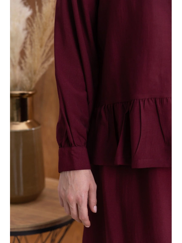 FIRFIR DETAYLI GÖMLEK YAKA ETEKLİ TAKIM - BORDO