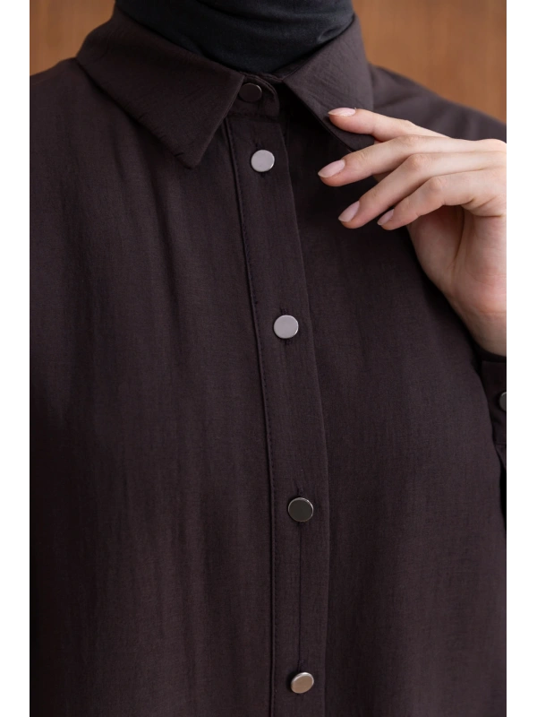 FIRFIR DETAYLI GÖMLEK YAKA ETEKLİ TAKIM - KAHVE