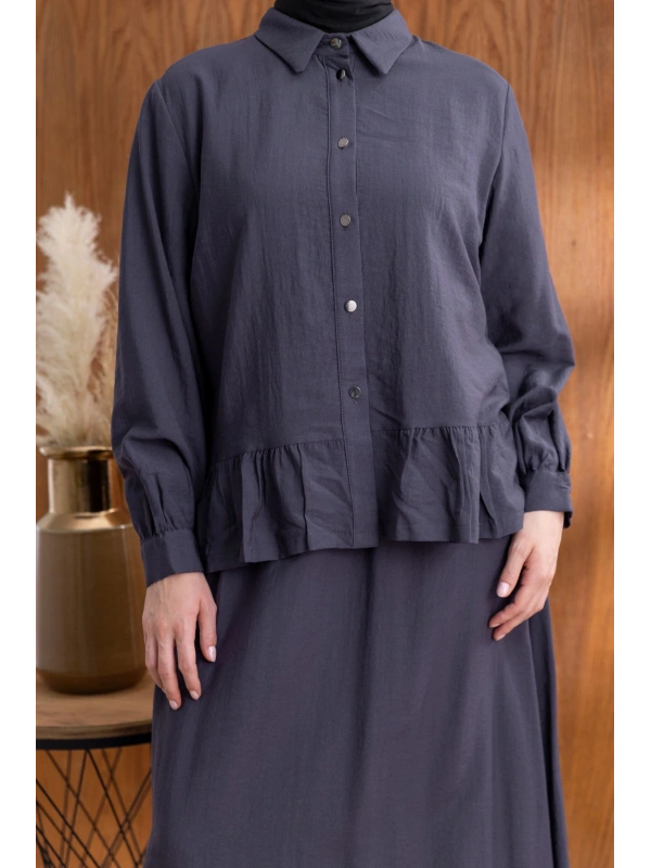 FIRFIR DETAYLI GÖMLEK YAKA ETEKLİ TAKIM - ANTRASİT