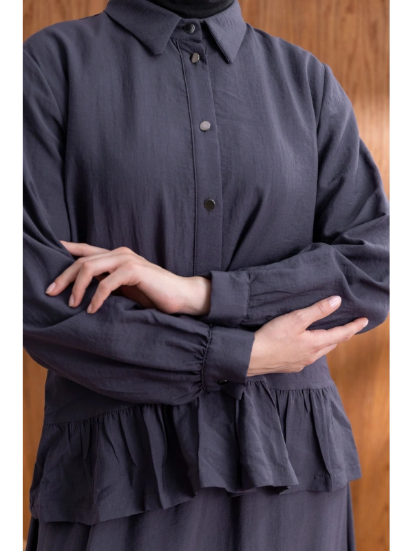 FIRFIR DETAYLI GÖMLEK YAKA ETEKLİ TAKIM - ANTRASİT