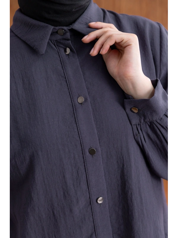 FIRFIR DETAYLI GÖMLEK YAKA ETEKLİ TAKIM - ANTRASİT