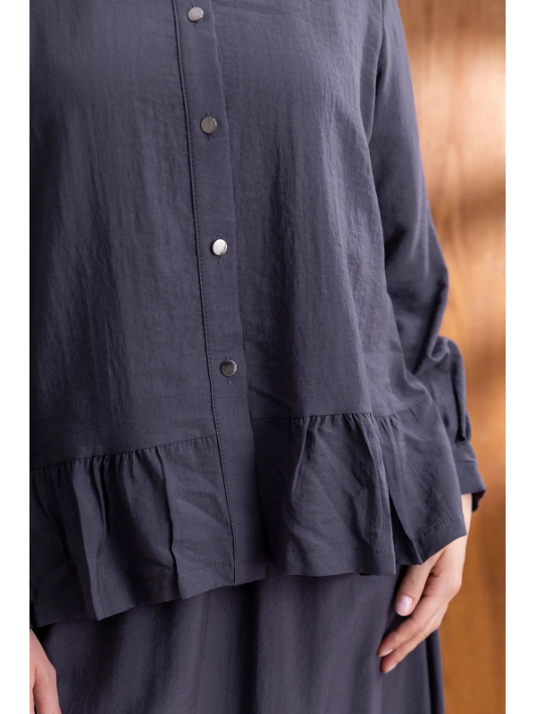 FIRFIR DETAYLI GÖMLEK YAKA ETEKLİ TAKIM - ANTRASİT