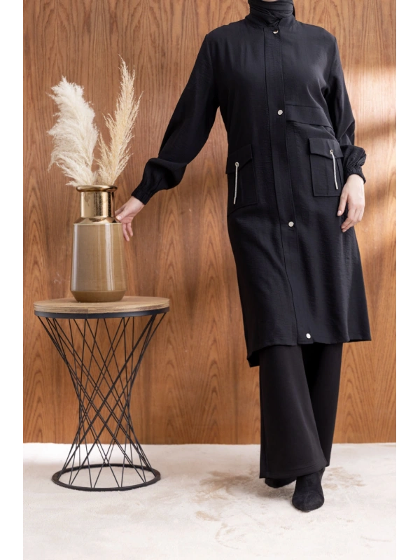 TORBA CEPLİ ALLERLİ PAT İÇİ FERMUARLI GİYÇIK - SİYAH