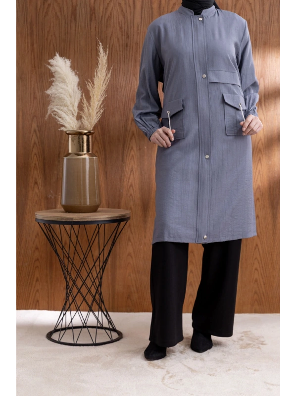 TORBA CEPLİ ALLERLİ PAT İÇİ FERMUARLI GİYÇIK - GRİ