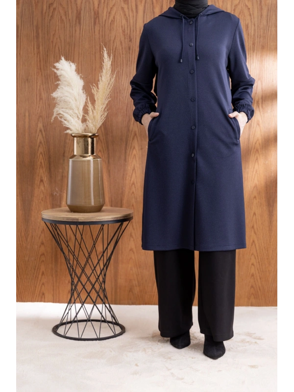 ÖNÜ ÇITÇITLI KAPÜŞONLU GİYÇIK - LACİVERT