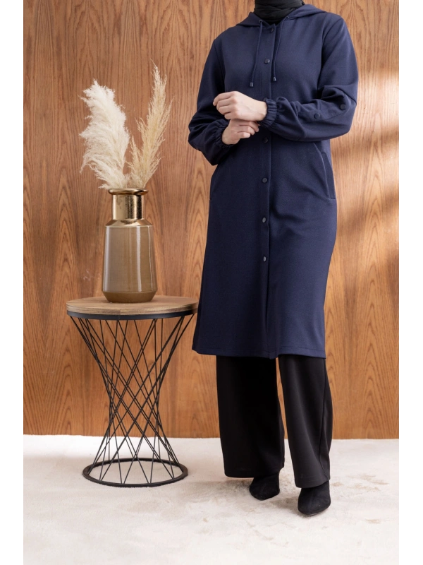 ÖNÜ ÇITÇITLI KAPÜŞONLU GİYÇIK - LACİVERT