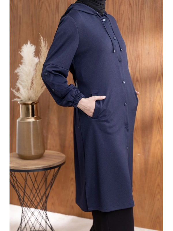 ÖNÜ ÇITÇITLI KAPÜŞONLU GİYÇIK - LACİVERT