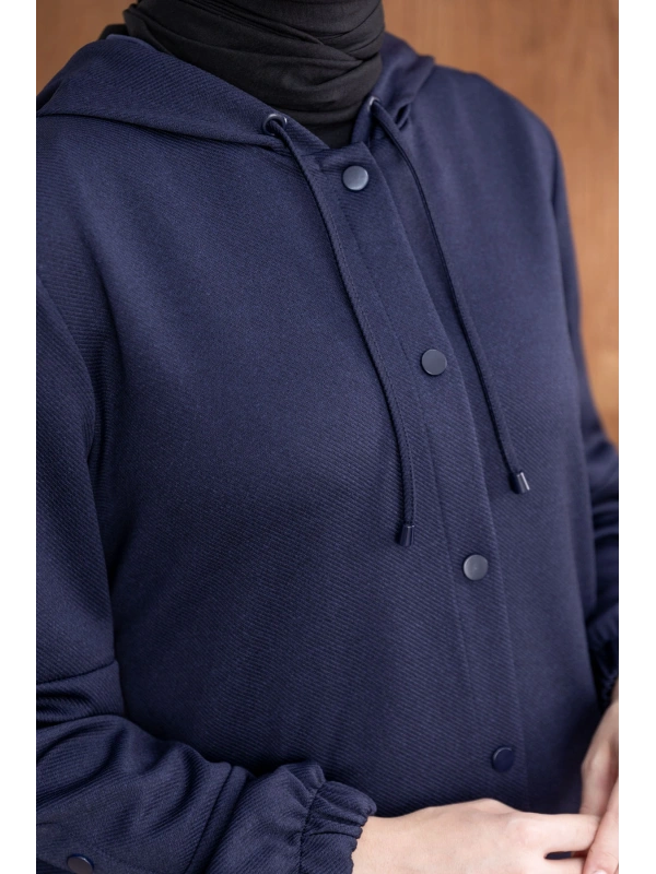 ÖNÜ ÇITÇITLI KAPÜŞONLU GİYÇIK - LACİVERT