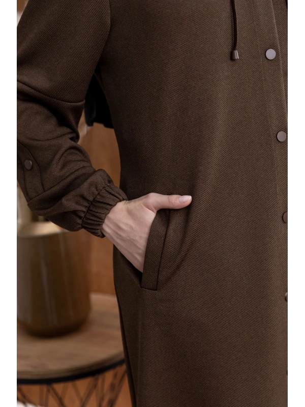 ÖNÜ ÇITÇITLI KAPÜŞONLU GİYÇIK - KAHVE