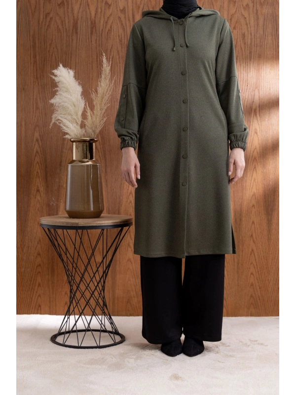 ÖNÜ ÇITÇITLI KAPÜŞONLU GİYÇIK - HAKİ