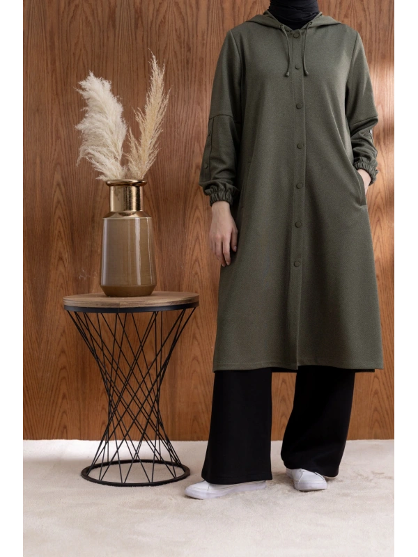 ÖNÜ ÇITÇITLI KAPÜŞONLU GİYÇIK - HAKİ