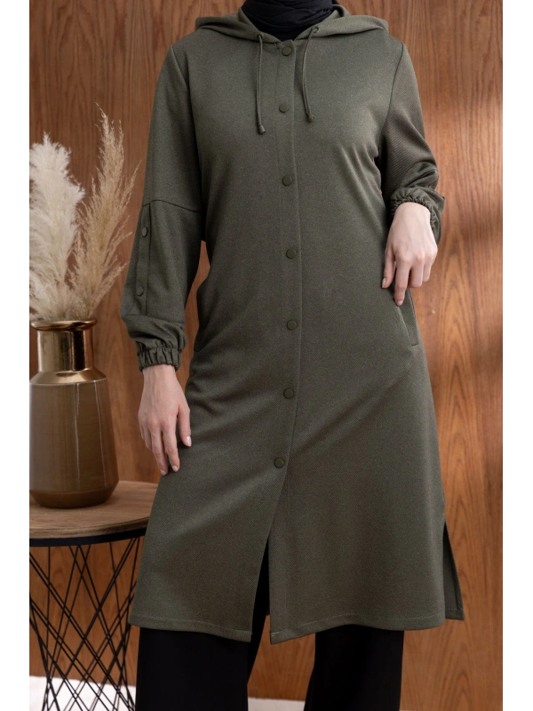 ÖNÜ ÇITÇITLI KAPÜŞONLU GİYÇIK - HAKİ