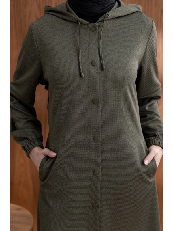 ÖNÜ ÇITÇITLI KAPÜŞONLU GİYÇIK - HAKİ