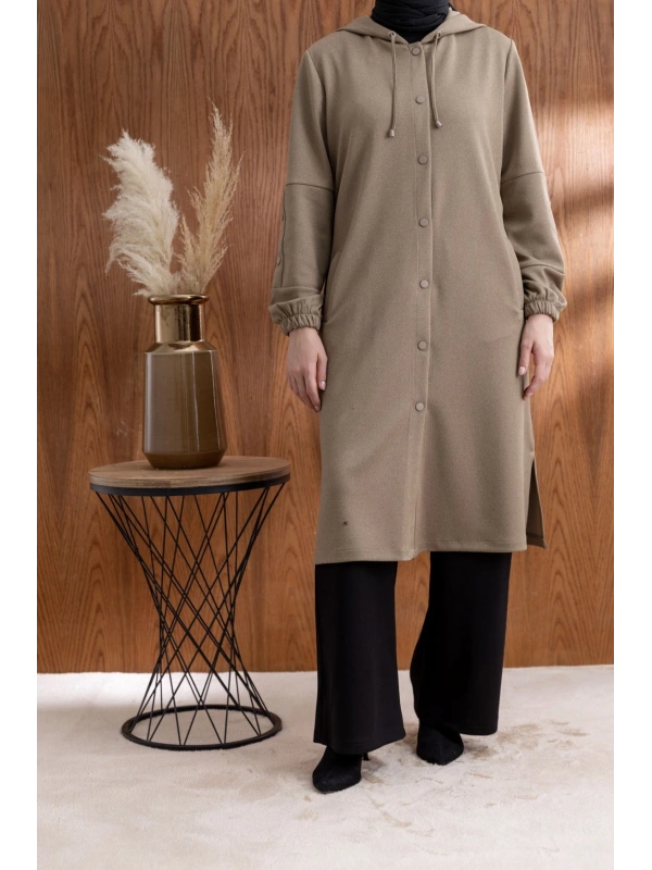 ÖNÜ ÇITÇITLI KAPÜŞONLU GİYÇIK - VİZON