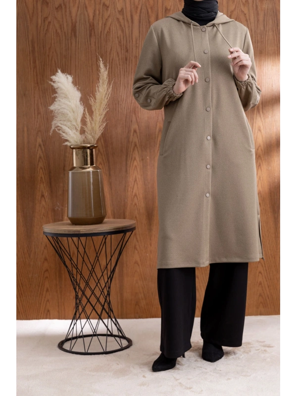 ÖNÜ ÇITÇITLI KAPÜŞONLU GİYÇIK - VİZON