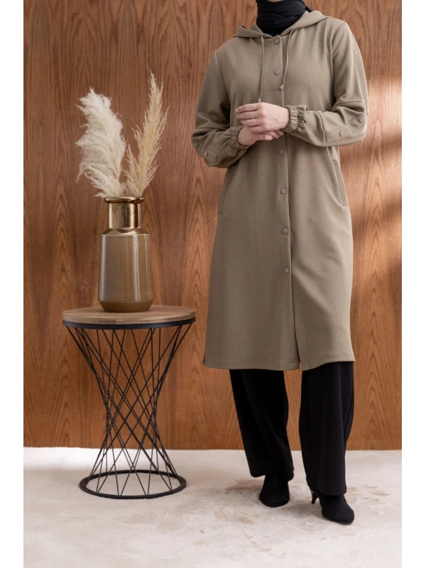 ÖNÜ ÇITÇITLI KAPÜŞONLU GİYÇIK - VİZON