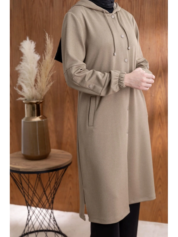 ÖNÜ ÇITÇITLI KAPÜŞONLU GİYÇIK - VİZON