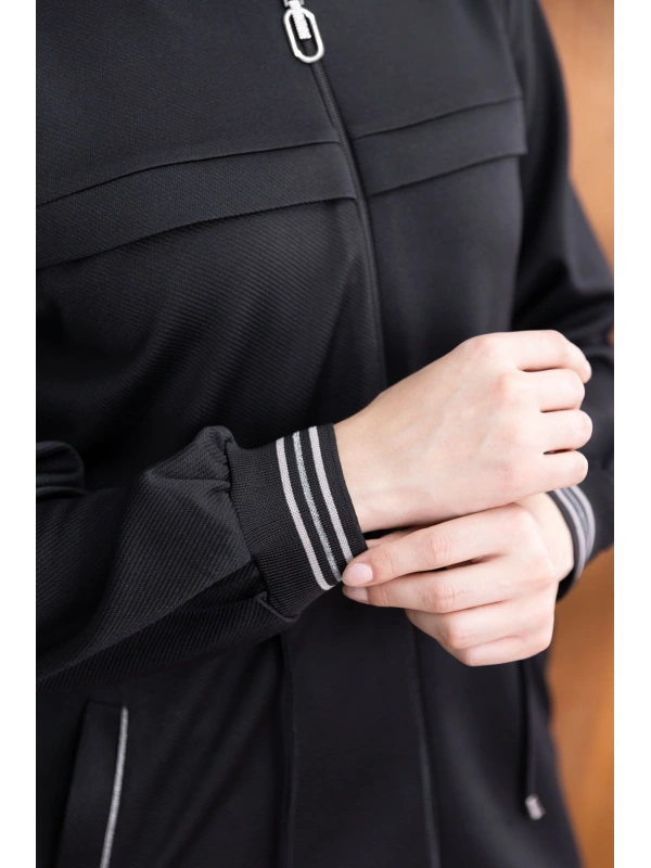 KAPÜŞONLU RİBANA VE ALLER DETAYLI GİYÇIK - SİYAH