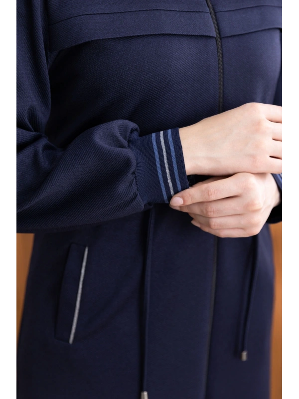 KAPÜŞONLU RİBANA VE ALLER DETAYLI GİYÇIK - LACİVERT