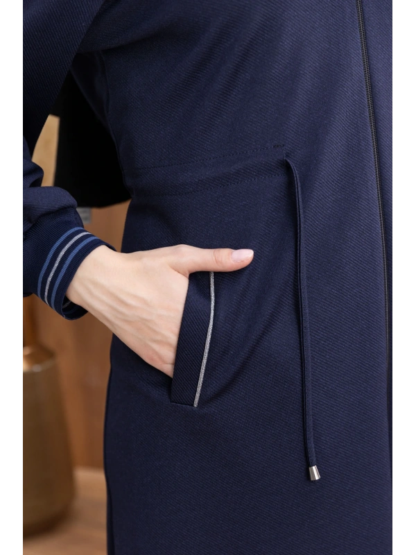 KAPÜŞONLU RİBANA VE ALLER DETAYLI GİYÇIK - LACİVERT