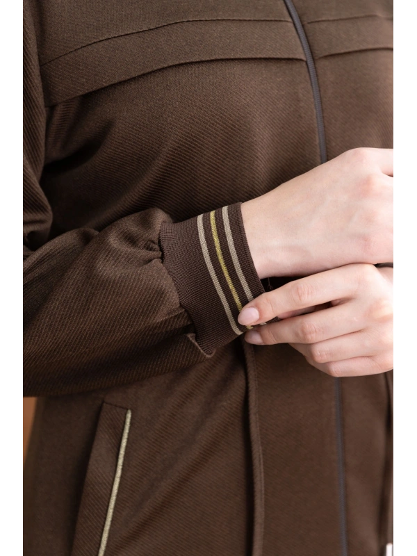 KAPÜŞONLU RİBANA VE ALLER DETAYLI GİYÇIK - KAHVE