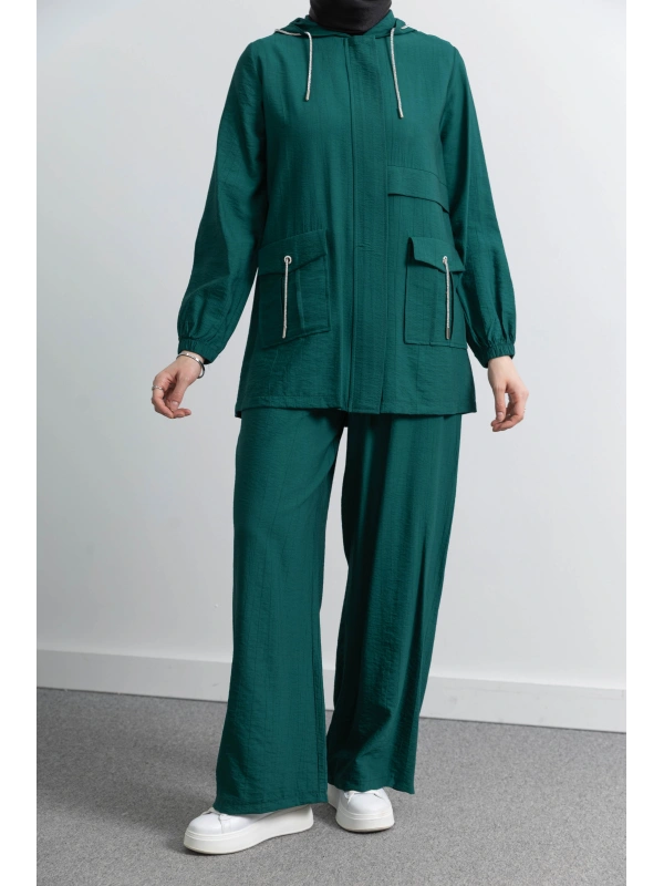 Letafet Cep Detaylı Pantolonlu Takım - ZÜMRÜT