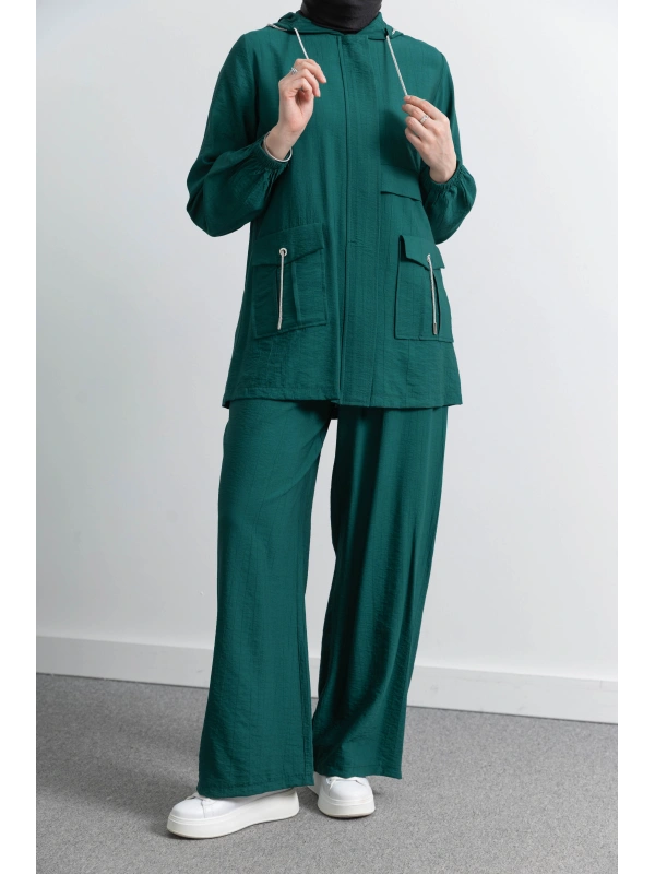Letafet Cep Detaylı Pantolonlu Takım - ZÜMRÜT