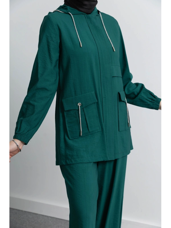 Letafet Cep Detaylı Pantolonlu Takım - ZÜMRÜT