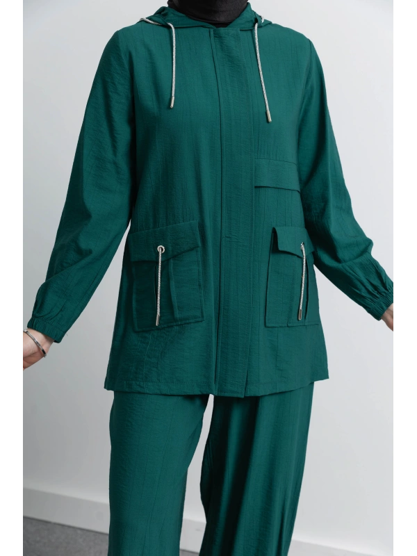 Letafet Cep Detaylı Pantolonlu Takım - ZÜMRÜT