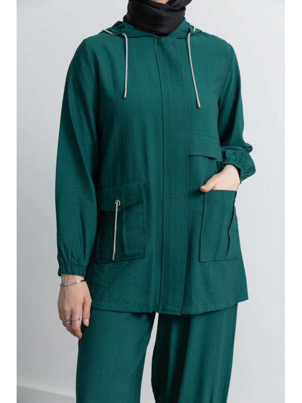 Letafet Cep Detaylı Pantolonlu Takım - ZÜMRÜT