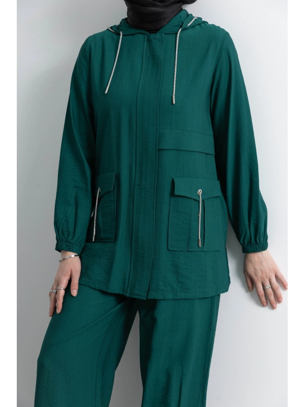 Letafet Cep Detaylı Pantolonlu Takım - ZÜMRÜT
