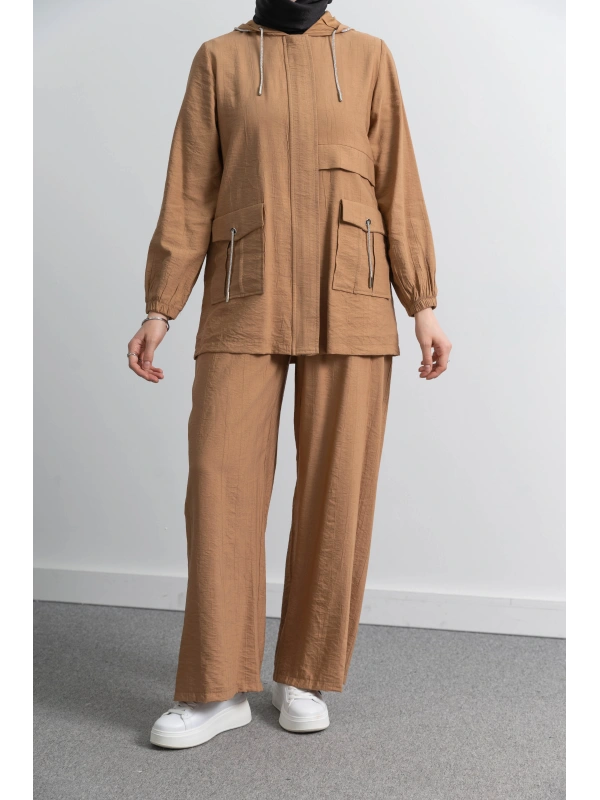 Letafet Cep Detaylı Pantolonlu Takım - TÜTÜN