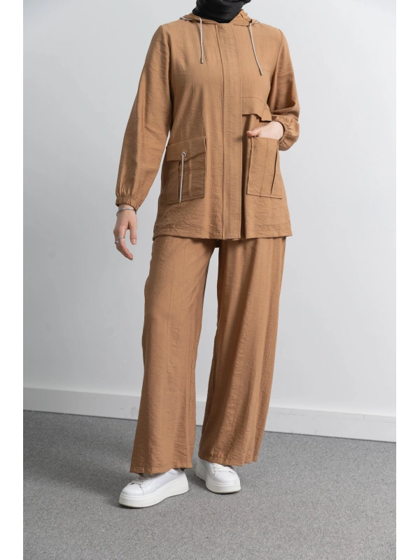 Letafet Cep Detaylı Pantolonlu Takım - TÜTÜN