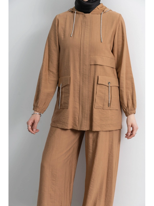Letafet Cep Detaylı Pantolonlu Takım - TÜTÜN
