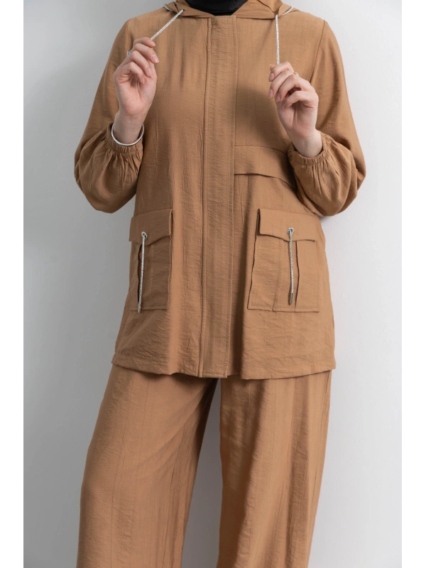 Letafet Cep Detaylı Pantolonlu Takım - TÜTÜN