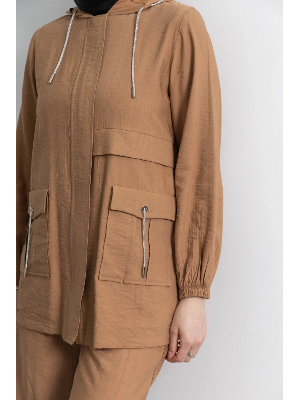 Letafet Cep Detaylı Pantolonlu Takım - TÜTÜN