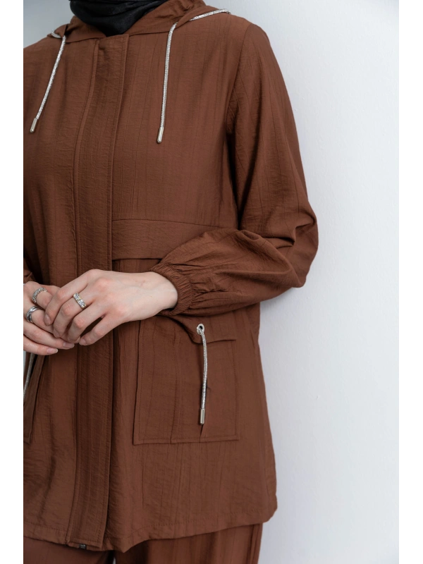 Letafet Cep Detaylı Pantolonlu Takım - KOYU VİZON