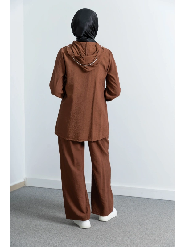 Letafet Cep Detaylı Pantolonlu Takım - KOYU VİZON